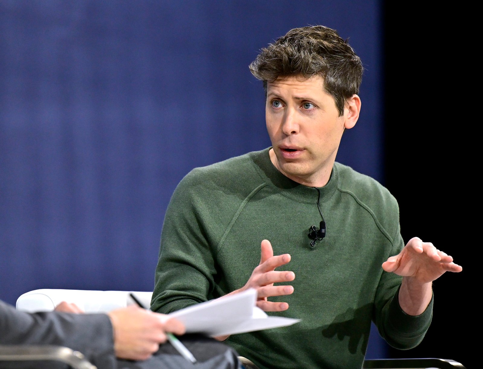 NEW YORK, NEW YORK - DECEMBER 04: Sam Altman speaks onstage during The New York Times Dealbook Summit 2024 at Jazz at Lincoln Center on December 04, 2024 in New York City.  (Photo by Eugene Gologursky/Getty Images for The New York Times)